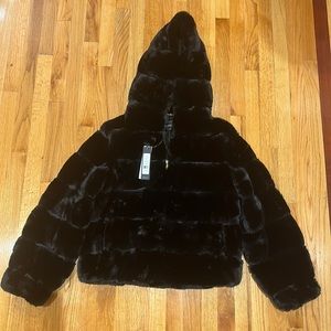 BCBG Maxazria Fluff Hooded Coat